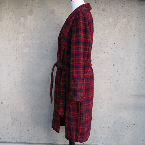 Vintage LLOYD Menswear plaid wool robe / smoking jacket, red& blue, Britain - Picture 7 of 10
